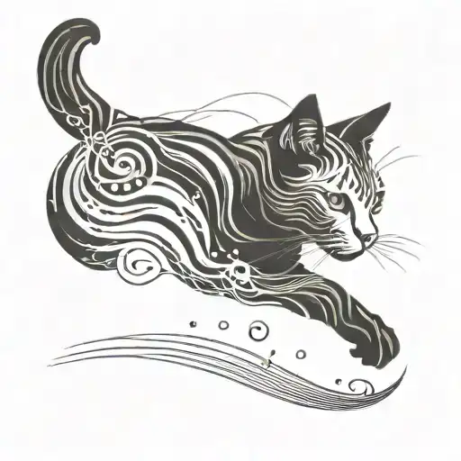 A Futuristic Techno Music Wave With A Cat Silhouette Incorporated Into The Design