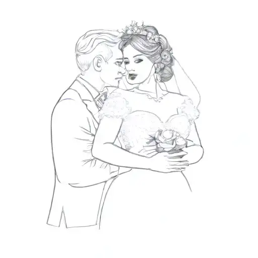 A Bride And Groom In A Wedding Dress