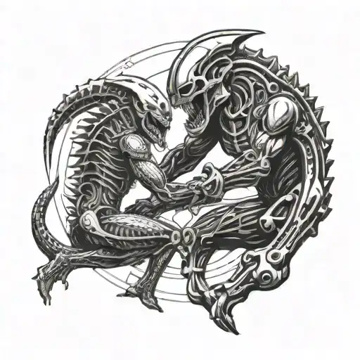 A Futuristic Battle Scene Between A Predator And An Alien Xenomorph