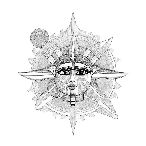 An Egyptian-inspired Tattoo Of A Powerful Sun God Surrounded By Protective Amulets