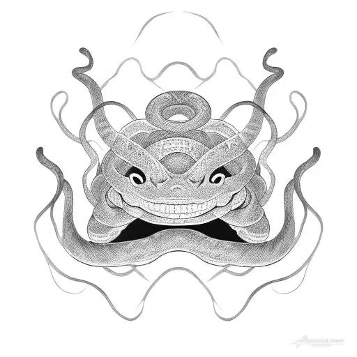 A Snake Wraps Around An Oni Mask