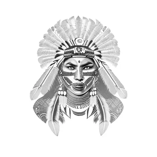 Indigenous Warrior Woman With Intricate Tribal Patterns