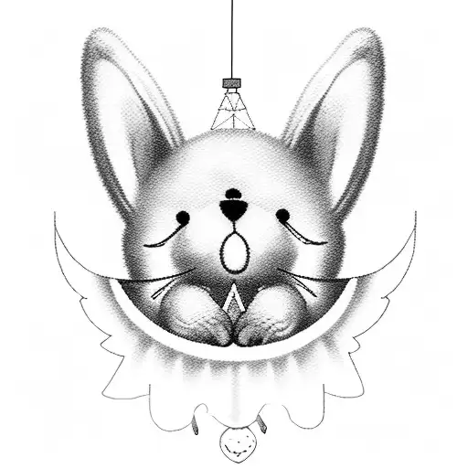 An Angel Halo Above A Pink Bunny Teddy Bear And Rainbows With Windmills And Balloons