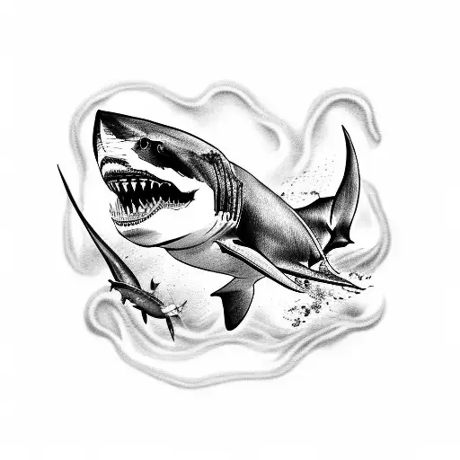 A Majestic Great White Shark Emerging From A Skull-shaped Wave