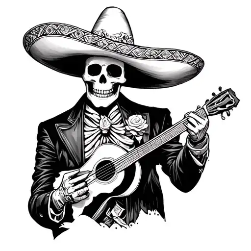 Skeleton Mariachi Holding Up A Rose