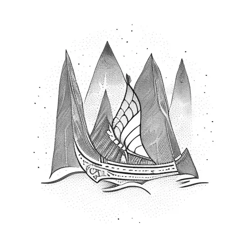 Viking Ship Sailing Through A Mountain Range