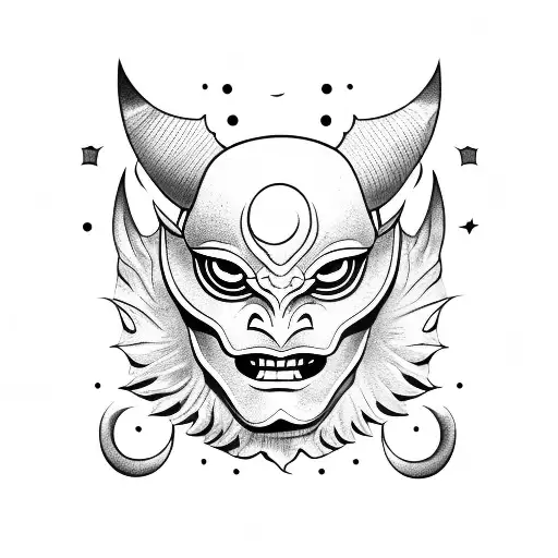 Half Moon With Oni Mask