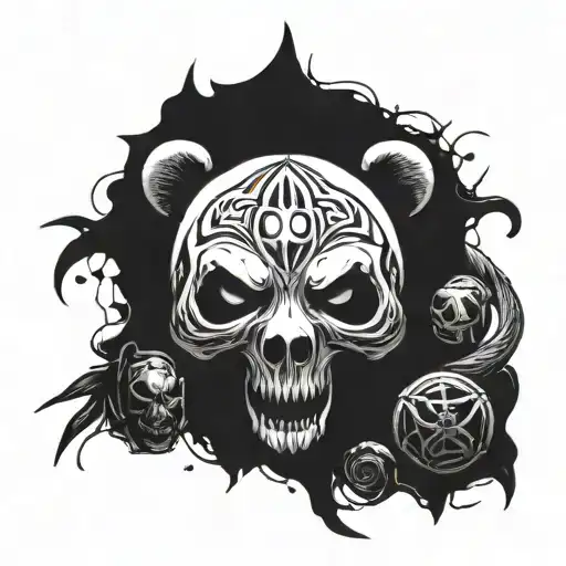 A Panda Skull Surrounded By Deathcore Band Logos