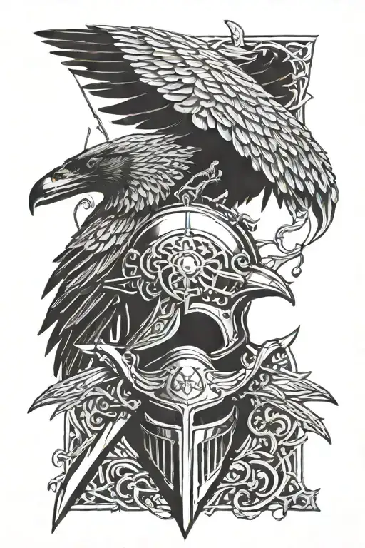 Helm Of Va With Sword Of Tyrfign With Raven