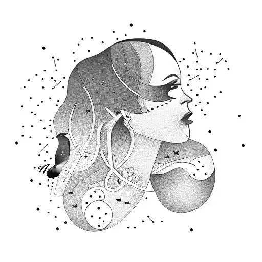 Abstract Representation Of A Woman Silhouette Surrounded By Crows