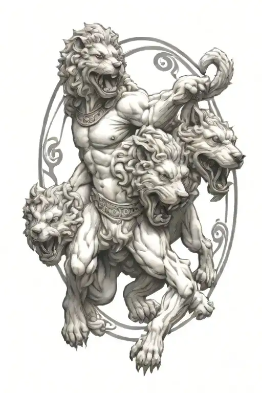 3 Headed Dog Fighting Hercules Statue