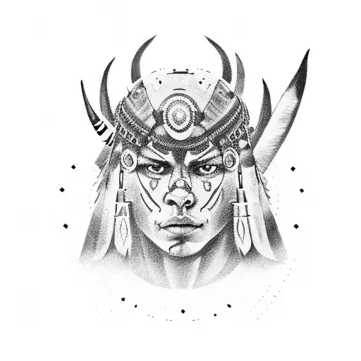 Northern Brazilian Indigenous Warrior Surrounded By Mystical Animals