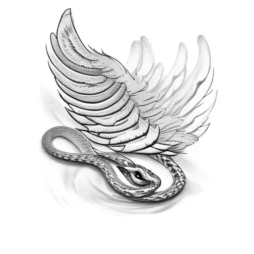 A Feather Transforming Into Angel Wings With A Snake Coiling Around Them