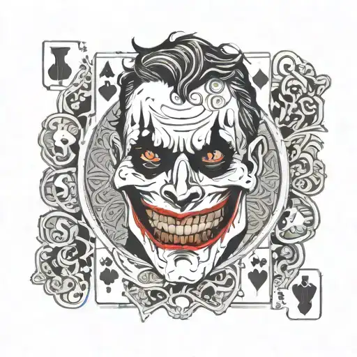 Joker Playing Card With Face Ripped And Skull Showing