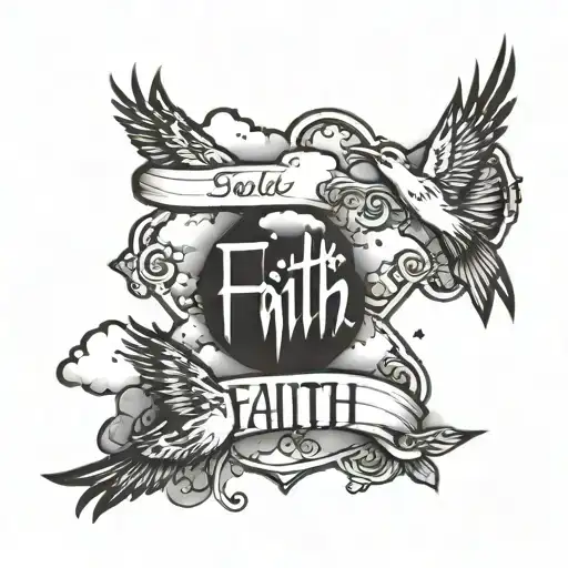 Word Faith With Clouds And Birds And Cross Forearm