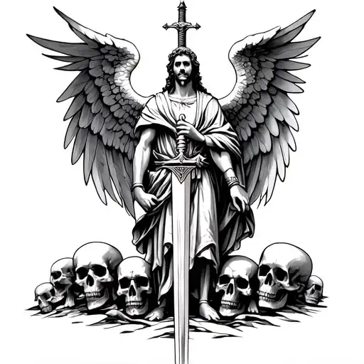 Saint Michael Archangel With Sword Surrounded By Skulls