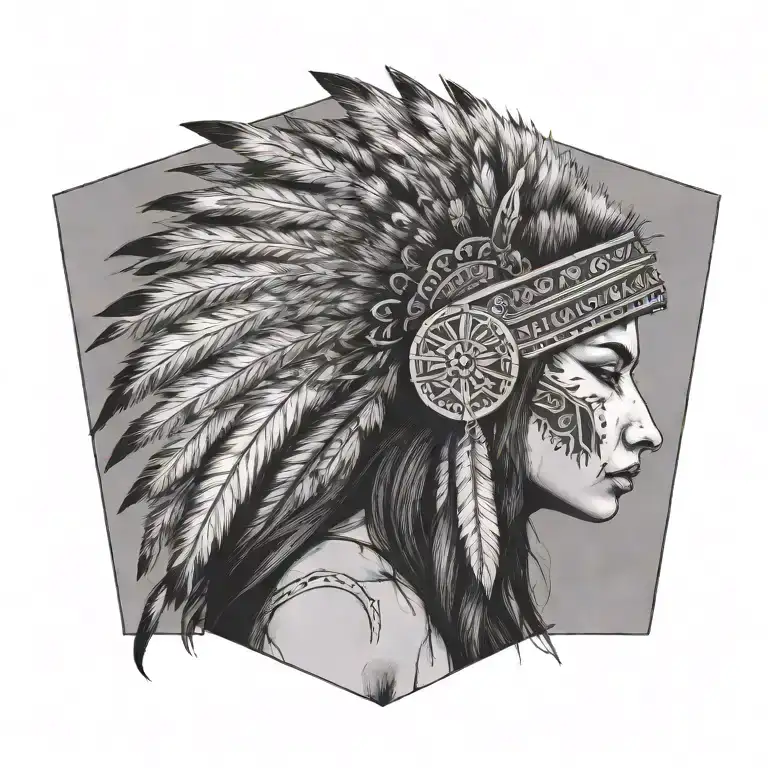 Profile View Of Native Female Warrior Wearing Wolf Headdress