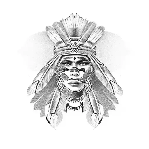 Indigenous Warrior Woman With Intricate Tribal Patterns
