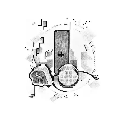 A Tattoo Of A Pixelated Video Game Controller Surrounded By Music Notes