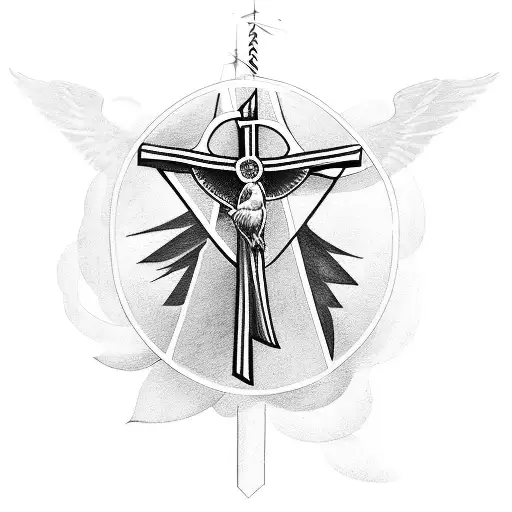 The Word Blessed With A Cross And Birds