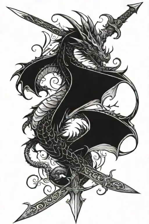 Black Dragon Wrapped Around Sword