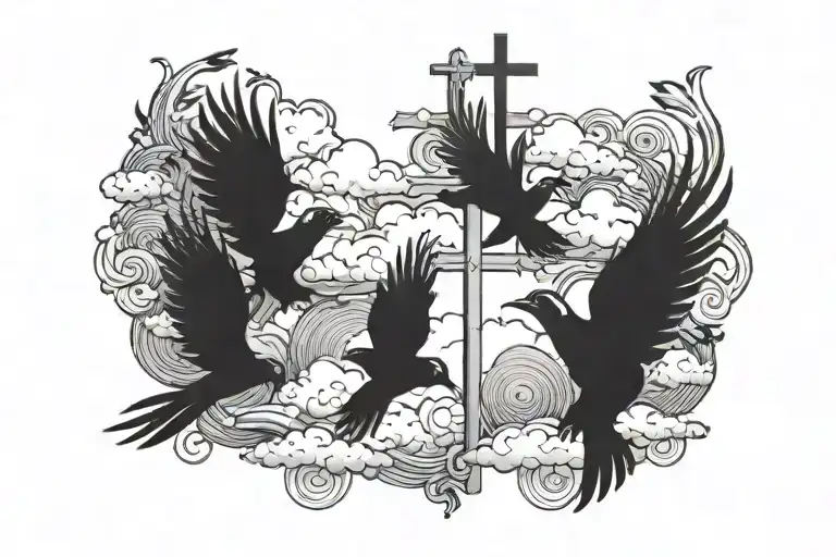 Clouds Birds Cross And Faith Written