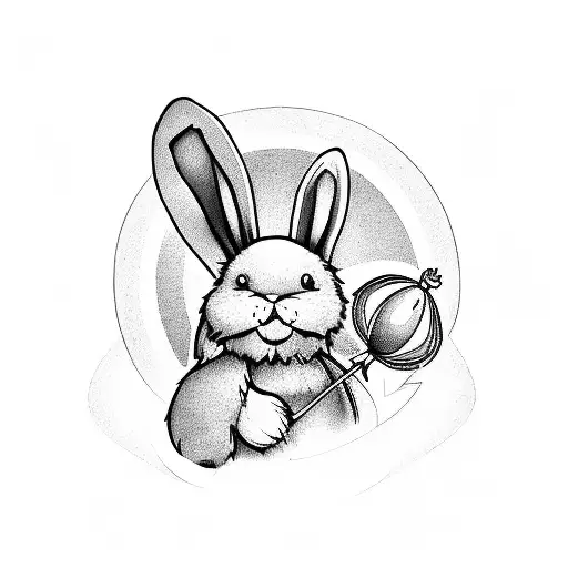 A Halo Above A Pink Bunny Teddy Bear And Rainbows With Windmills And Balloons