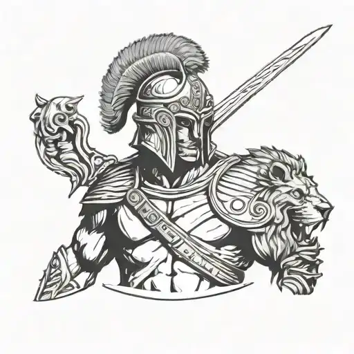 Roman Warrior With A Lion Head Helmet