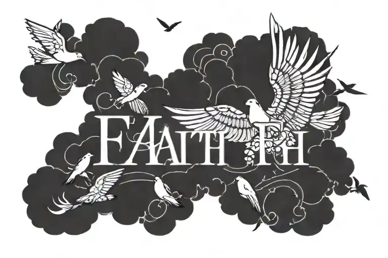 Word Faith With Clouds And Birds Flying