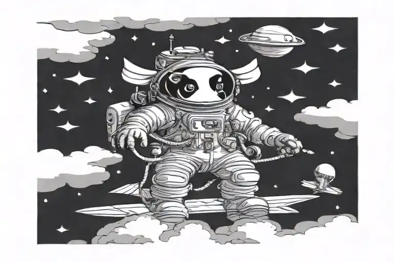 Astronaut Cow And Rocket Ship Sailing Background Black And White