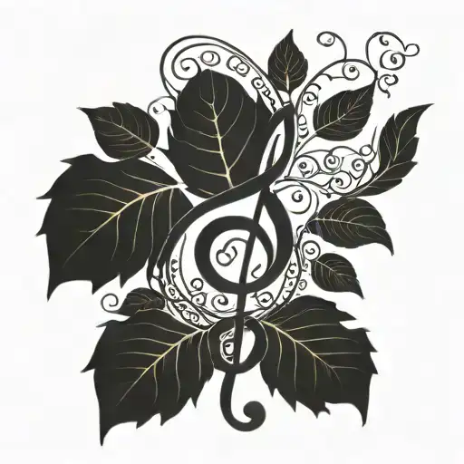 A Blackwork Tattoo Of A Plant Winding Around A Treble Clef Symbol
