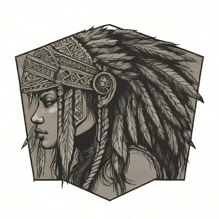 Profile View Of Native Female Warrior Wearing Wolf Headdress