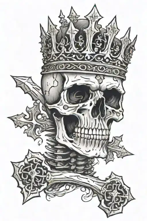 Skeleton With A Thorn Crown Holding A Cross