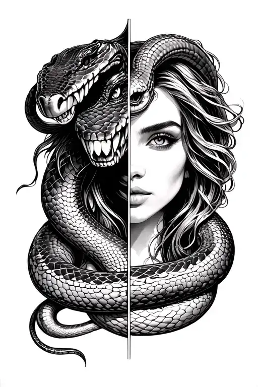 The Cobra Snake Of A Mustang Shelby That Surrounds Half A Female Face That Is Located In A Rectangle