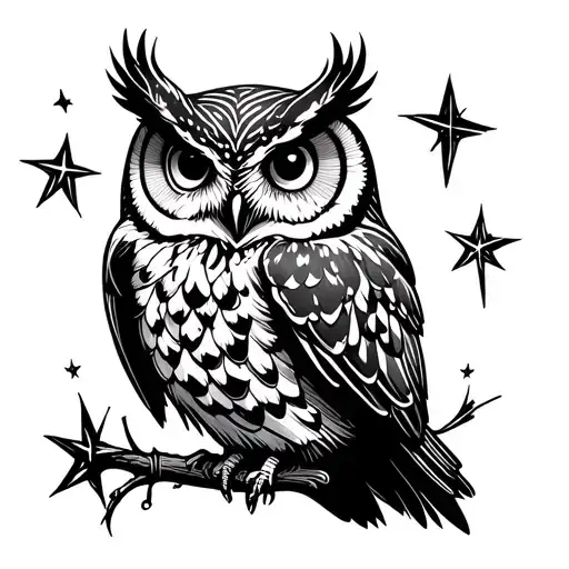 Owl And Stars Shining