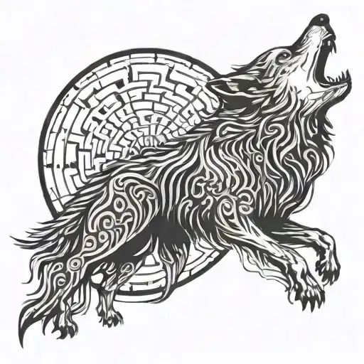 A Wolf Howling At A Full Moon With Binary Code Weaving Through Its Fur