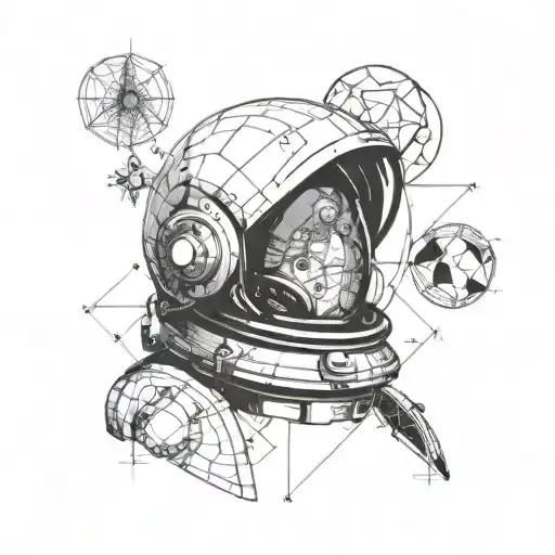 A Geometric Astronaut Helmet With Intricate Mathematical Equations Floating Around It
