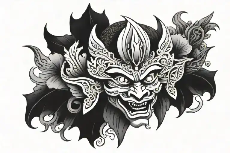 Evil Mask Of Javanese Mythology Tattoo With Less Details