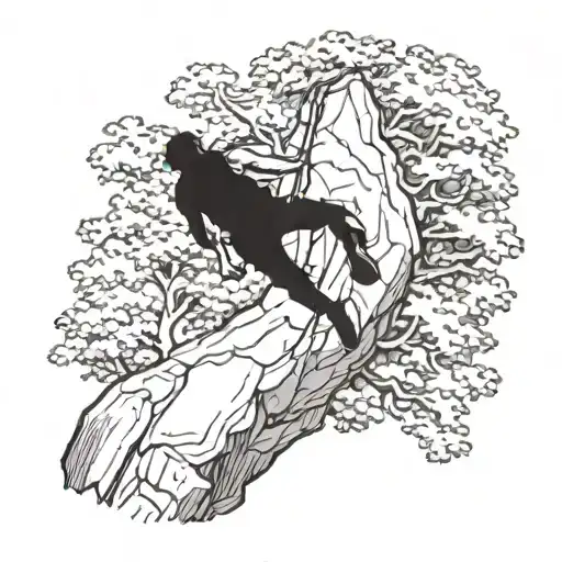 Male Rock Climber Falling Off A Cliff Overlooking A Canopy Of Trees