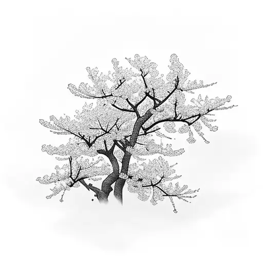 A Majestic Cherry Blossom Tree With Delicate Petals And A Serene Landscape In The Background