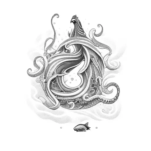 A Majestic Sea Creature Unraveling A Scroll With Stories Written On It