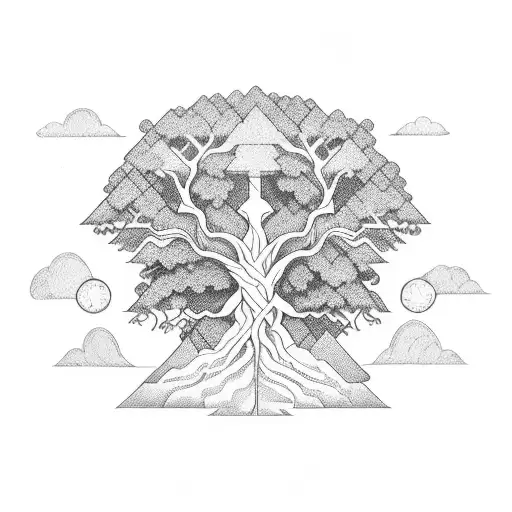 A Majestic Norse Tree Of Life Surrounded By A Serene Waterfall