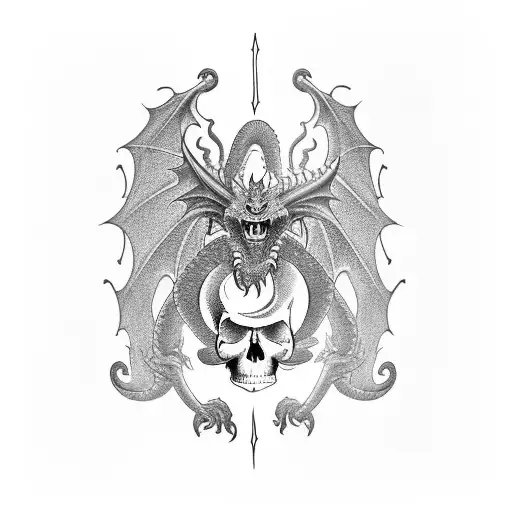 Single English Dragon In The Background Of A Woman With A Skull Crown