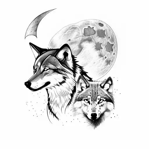 Wolf And Cat In Moon With Knife And Fire