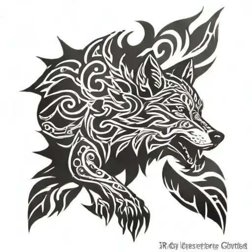 Wolf With A Footprint Tribal