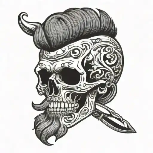 Skull With Mustache And Stylish Haircut