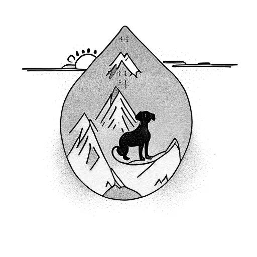 A Silhouette Of A Dog Hiking Up A Mountain Trail