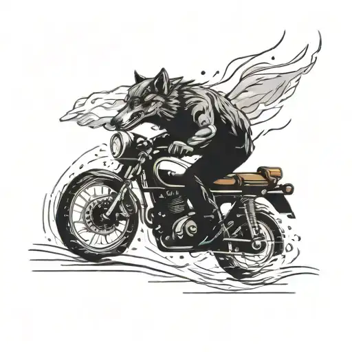 A Motorcycle Speeding Through The Rain With A Wolf Running Alongside