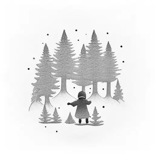 A Serene Forest Landscape With A Hidden Silhouette Of Your Three Kids Amidst The Trees