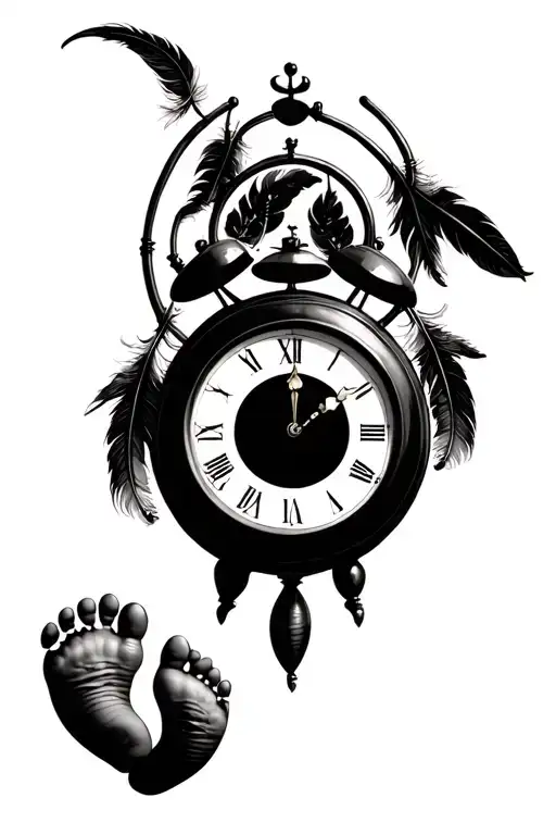 2 Birth Clock Surrounded By Baby Feet And Feathers